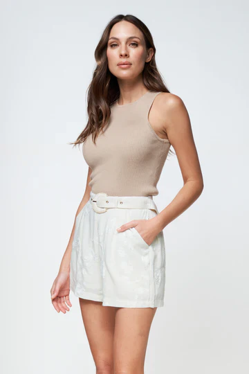 Apero - Valencia Embroidered Short - Cream - Image 6